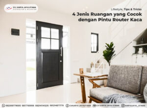 Pintu Solid Wood panel finishing duco warna hitam dengan router kaca